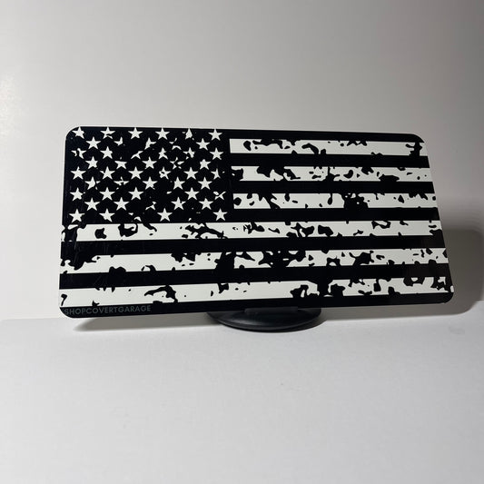 White Ragged American Flag License Plate Cover - Clearance