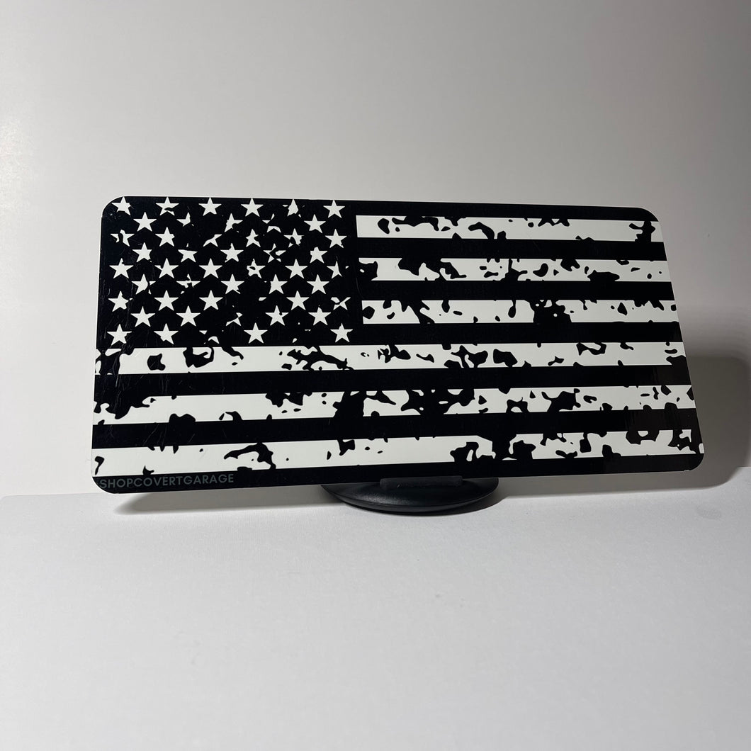 White Ragged American Flag License Plate Cover - Clearance
