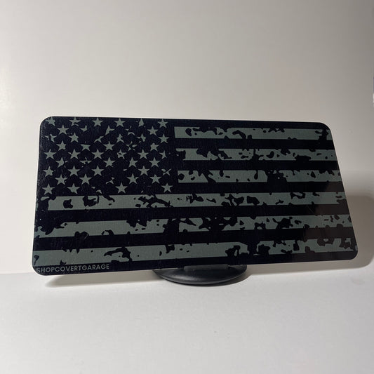 Gray Ragged American Flag License Plate Cover - Clearance