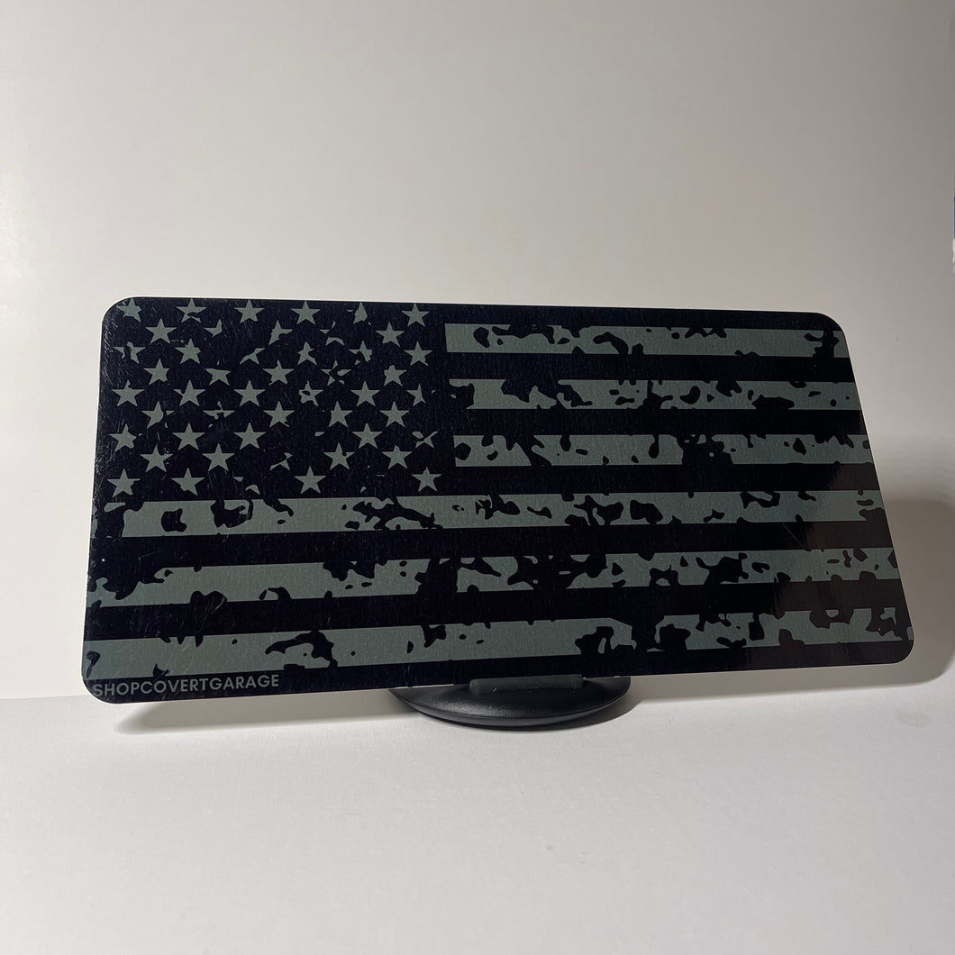 Gray Ragged American Flag License Plate Cover - Clearance
