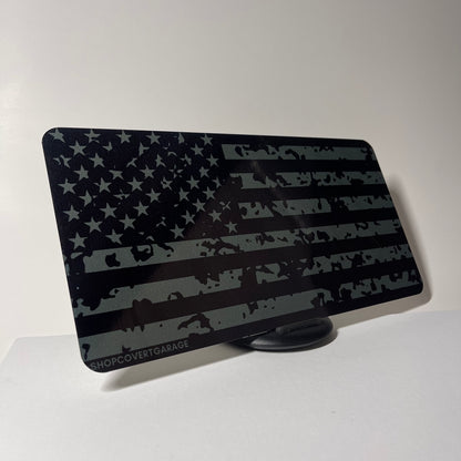 Gray Ragged American Flag License Plate Cover - Clearance